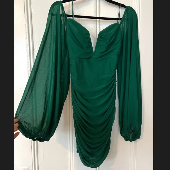 NWT 12th Tribe Emerald Green Mesh Mini Dress - Picture 3 of 7
